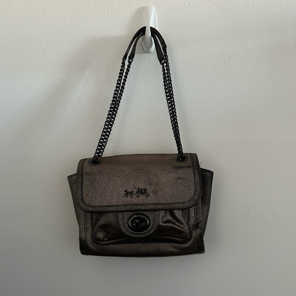Coach Ranger Flap Crossbody Bag in Metallic Pebbled Leather